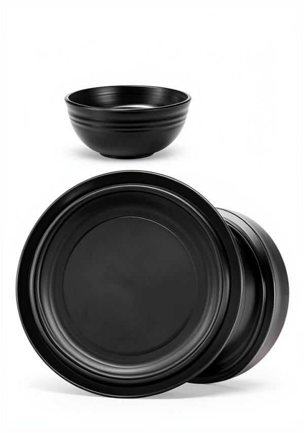 Quatish 24 Piece Plates & Bowls Set for 6 – Unbreakable Black Plastic-1