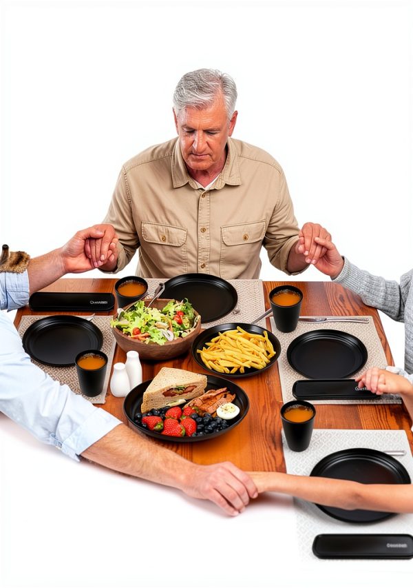Quatish 24 Piece Plates & Bowls Set for 6 – Unbreakable Black Plastic-4