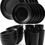 Quatish 24 Piece Plates & Bowls Set for 6 – Unbreakable Black Plastic-0